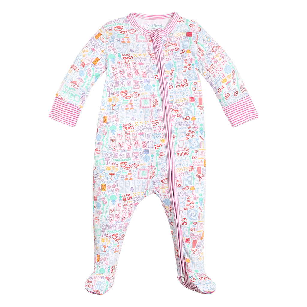 Joy Street's hand-drawn Mahjong Zip Baby Onesie